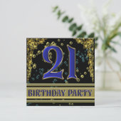 ブラックとゴールドの21歳の誕生日パーティー 招待状 (スタンド正面)