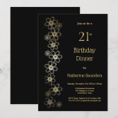 ブラックとゴールドの21歳誕生日ディナーパーティー 招待状 (正面/裏面)