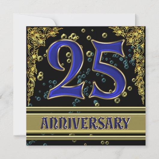 ブラックとゴールドの25周年パーティー 招待状 (正面)