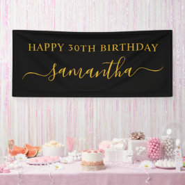 ブラックとゴールドの30歳の誕生日女性らしいサイン名 横断幕