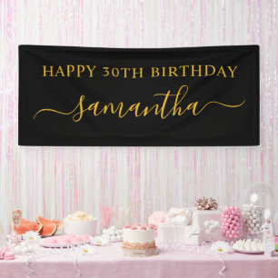 ブラックとゴールドの30歳の誕生日女性らしいサイン名 横断幕