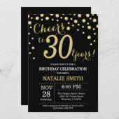 ブラックとゴールドの30歳誕生日ダイヤモンド 招待状 (正面/裏面)