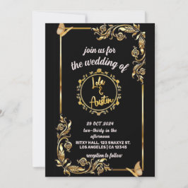 ブラックとゴールドの3Dテキストエフェクト 結婚式のご案内 招待状