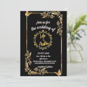 ブラックとゴールドの3Dテキストエフェクト　結婚式のご案内 招待状 (スタンド正面)