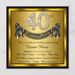 ブラックとゴールドの40歳の誕生日パーティー 招待状