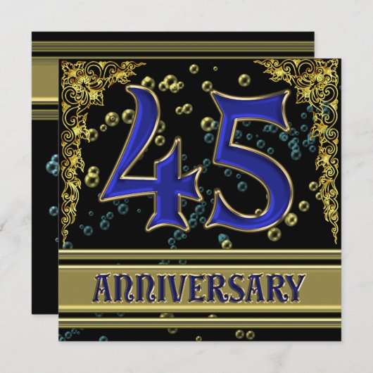 ブラックとゴールドの45周年パーティー 招待状 (正面/裏面)