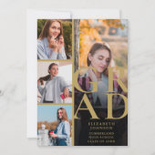 ブラックとゴールドの5枚写真 卒業発表 招待状 (正面)