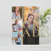 ブラックとゴールドの5枚写真 卒業発表 招待状 (スタンド正面)