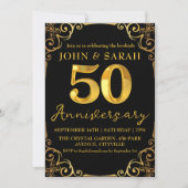 ブラックとゴールドの50周年パーティー招待状 招待状 (正面)