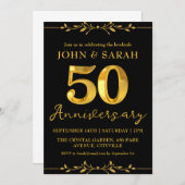 ブラックとゴールドの50周年パーティー招待状 招待状 (正面/裏面)