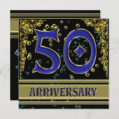 ブラックとゴールドの50周年パーティー 招待状 (正面/裏面)