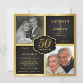 ブラックとゴールドの50周年結婚記念日 招待状 (正面)