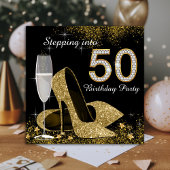 ブラックとゴールドの50歳の誕生日パーティーへの第一歩 招待状