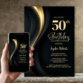 ブラックとゴールドの50歳の誕生日パーティー 招待状