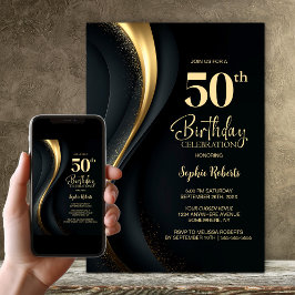 ブラックとゴールドの50歳の誕生日パーティー 招待状