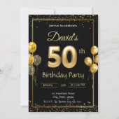 ブラックとゴールドの50歳誕生日招待状 招待状 (正面)