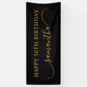 ブラックとゴールドの50歳誕生日 カーブしたスワッシュネーム 横断幕 (縦)
