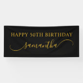ブラックとゴールドの50歳誕生日 カーブしたスワッシュネーム 横断幕 (横)