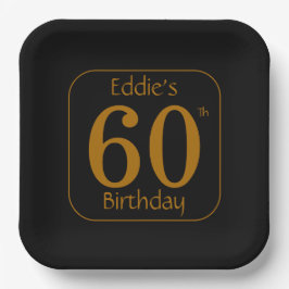 ブラックとゴールドの60歳の誕生日パーティー ペーパープレート