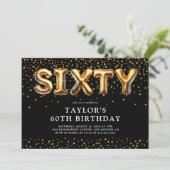 ブラックとゴールドの60歳の誕生日風船 招待状 (スタンド正面)