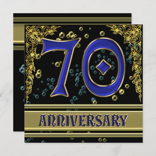 ブラックとゴールドの70周年パーティー 招待状 (正面/裏面)