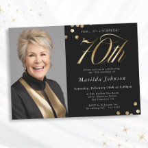 ブラックとゴールドの70歳の誕生日サプライズパーティーの写真