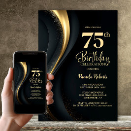 ブラックとゴールドの75歳の誕生日パーティー 招待状