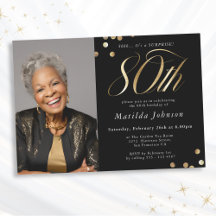 ブラックとゴールドの80歳の誕生日サプライズパーティーの写真