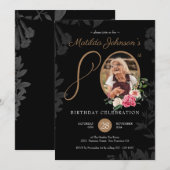 ブラックとゴールドの80歳誕生日招待状 招待状 (正面/裏面)