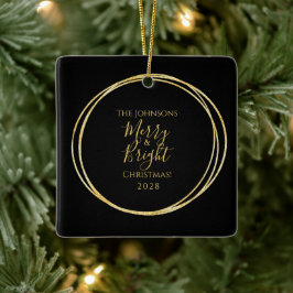 ブラックとゴールドのMerry and Bright セラミックオーナメント