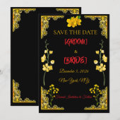 ブラックとゴールドのSave the Dateカード セーブザデート (正面/裏面)