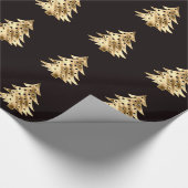 ブラックとゴールドフェイクフォイルのクリスマスツリーパターン ラッピングペーパー (角)