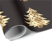 ブラックとゴールドフェイクフォイルのクリスマスツリーパターン ラッピングペーパー (ロールコーナー)