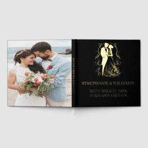 ブラックとゴールド離れフォイルフォト結婚ズ ゲストブック