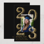 ブラックとゴールド2023 フォト 卒業 招待状 (正面/裏面)
