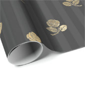ブラックとゴールド ヴィンテージ パリ フラワーズ ラッピングペーパー (ロールコーナー)