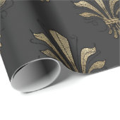 ブラックとゴールド ヴィンテージ パリ フルール ド リス ラッピングペーパー (ロールコーナー)