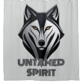 ブラックとシルバーのアルファウルフと幾何学的詳細 シャワーカーテン (正面)