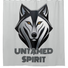 ブラックとシルバーのアルファウルフと幾何学的詳細 シャワーカーテン