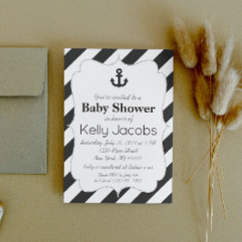 ブラックとシルバーのアンカー ベビーシャワー 招待状