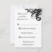 ブラックとシルバーのエレガントな結婚式出欠確認カード 出欠カード (裏面)