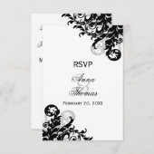ブラックとシルバーのエレガントな結婚式出欠確認カード 出欠カード (正面/裏面)