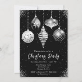ブラックとシルバーのオーナメント クリスマスパーティー 招待状 (正面)
