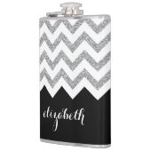 ブラックとシルバーのグリッタープリントシボロンと名前 フラスク (左)