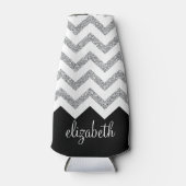 ブラックとシルバーのグリッタープリントシボロンと名前 ボトルクーラー (正面)