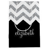 ブラックとシルバーのグリッタープリントシボロンと名前 ミディアムペーパーバッグ (正面)