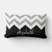 ブラックとシルバーのグリッタープリントシボロンと名前 ランバークッション (正面)