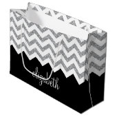 ブラックとシルバーのグリッタープリントシボロンと名前 ラージペーパーバッグ (正面アングル)