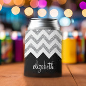 ブラックとシルバーのグリッタープリントシボロンと名前 缶クーラー