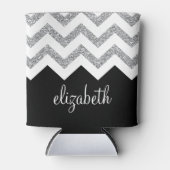 ブラックとシルバーのグリッタープリントシボロンと名前 缶クーラー (正面)